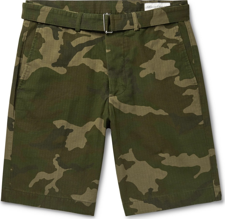 Officine Générale Julian Slim-Fit Belted Camouflage-Print Cotton and Nylon-Blend Ripstop Shorts