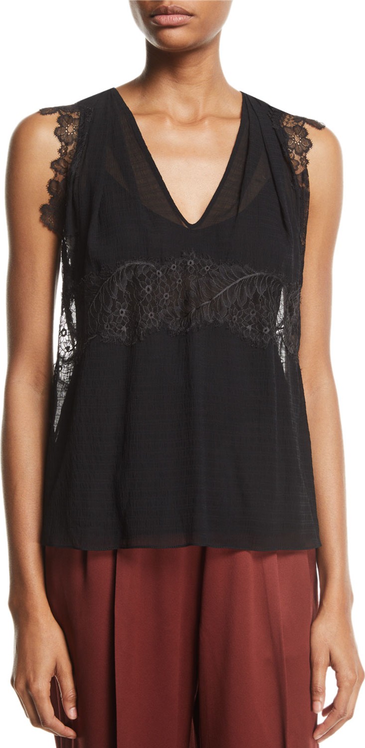 3.1 Phillip Lim Silk V-Neck Lace Tank