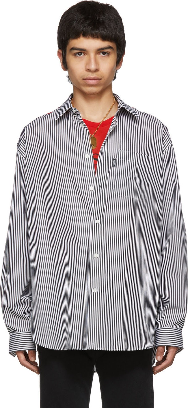 Versace Black & White Striped Panel Shirt