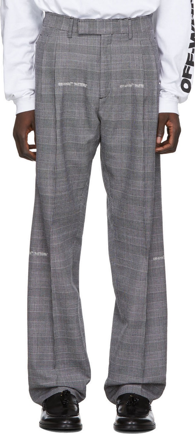 Off White Grey Check Classic Trousers