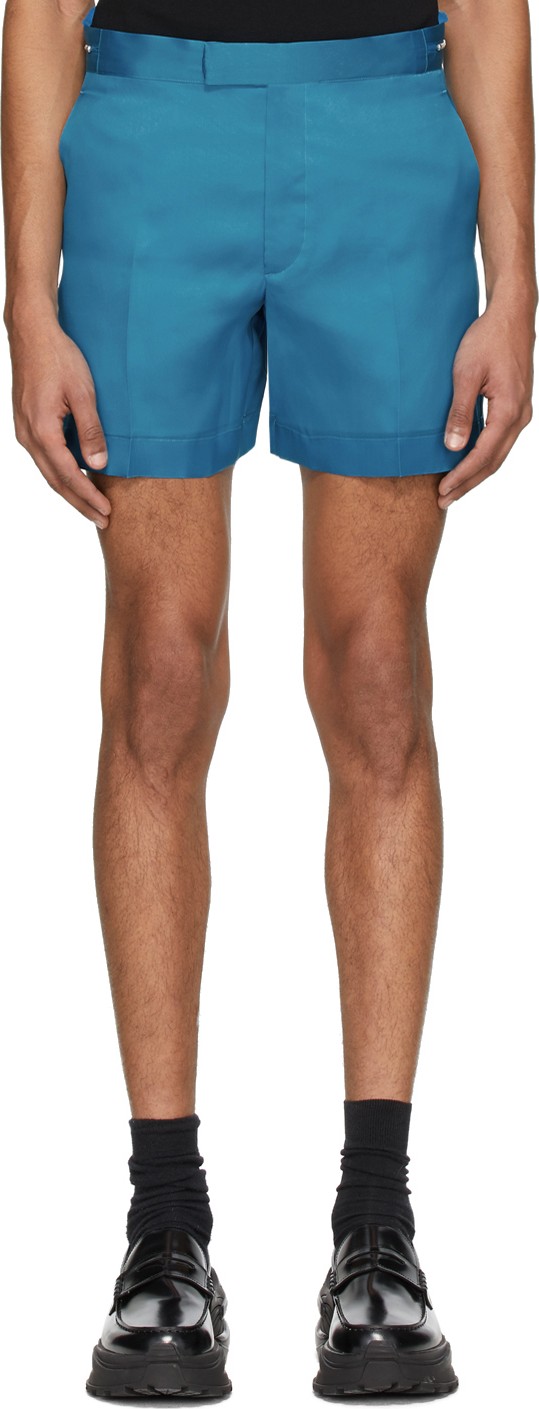 Helmut Lang Blue Silk Satin Shorts