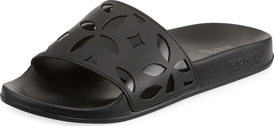MICHAEL MICHAEL KORS Mimi Flower Cutout Pool Sandals, Black