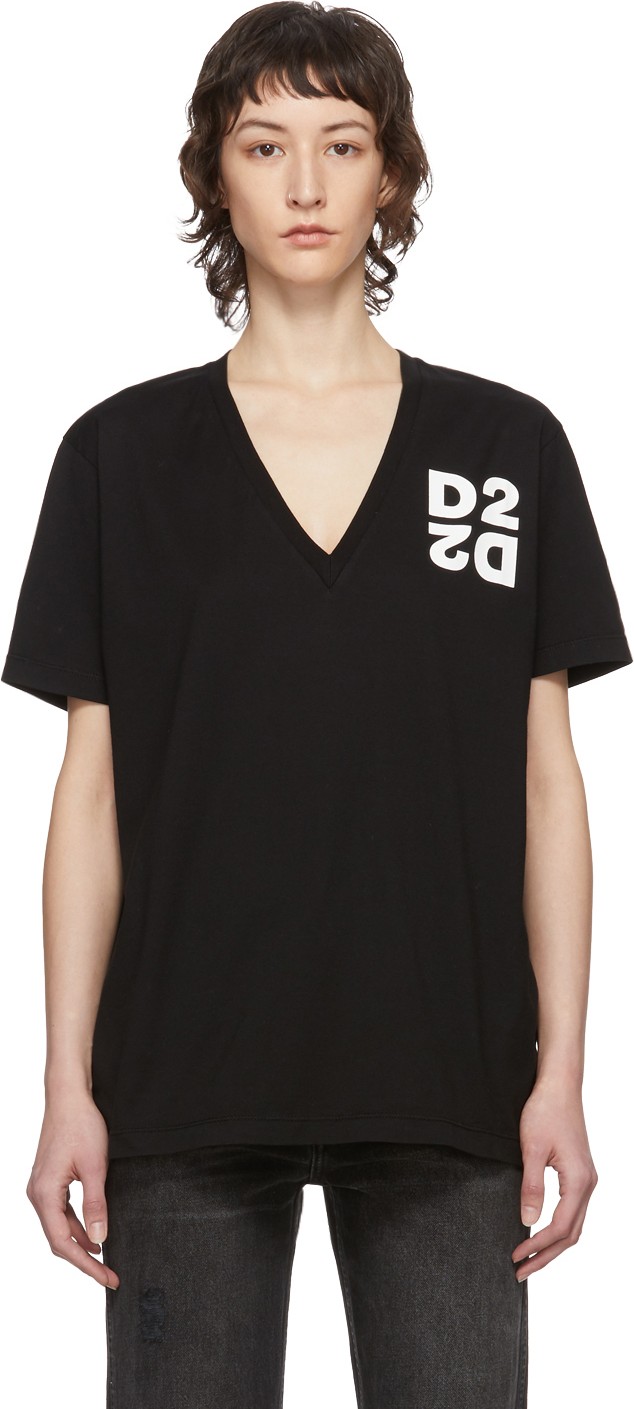 DSQUARED2 Black Logo V-Neck T-Shirt