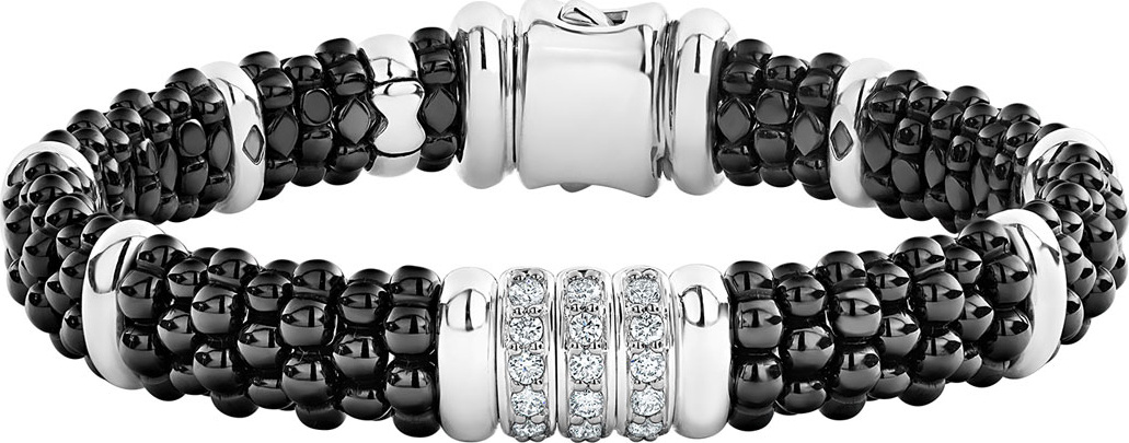 LAGOS Black Caviar Diamond 3-Link Bracelet, 9mm