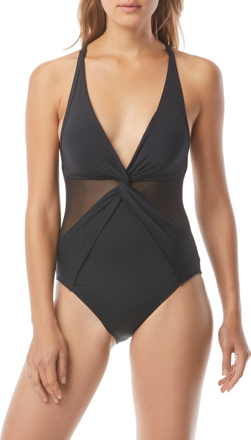 MICHAEL MICHAEL KORS Twist-Front Mesh V-Neck One-Piece Swimsuit