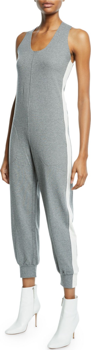 Norma Kamali Side-Stripe Cross-Back Jogger Jumpsuit