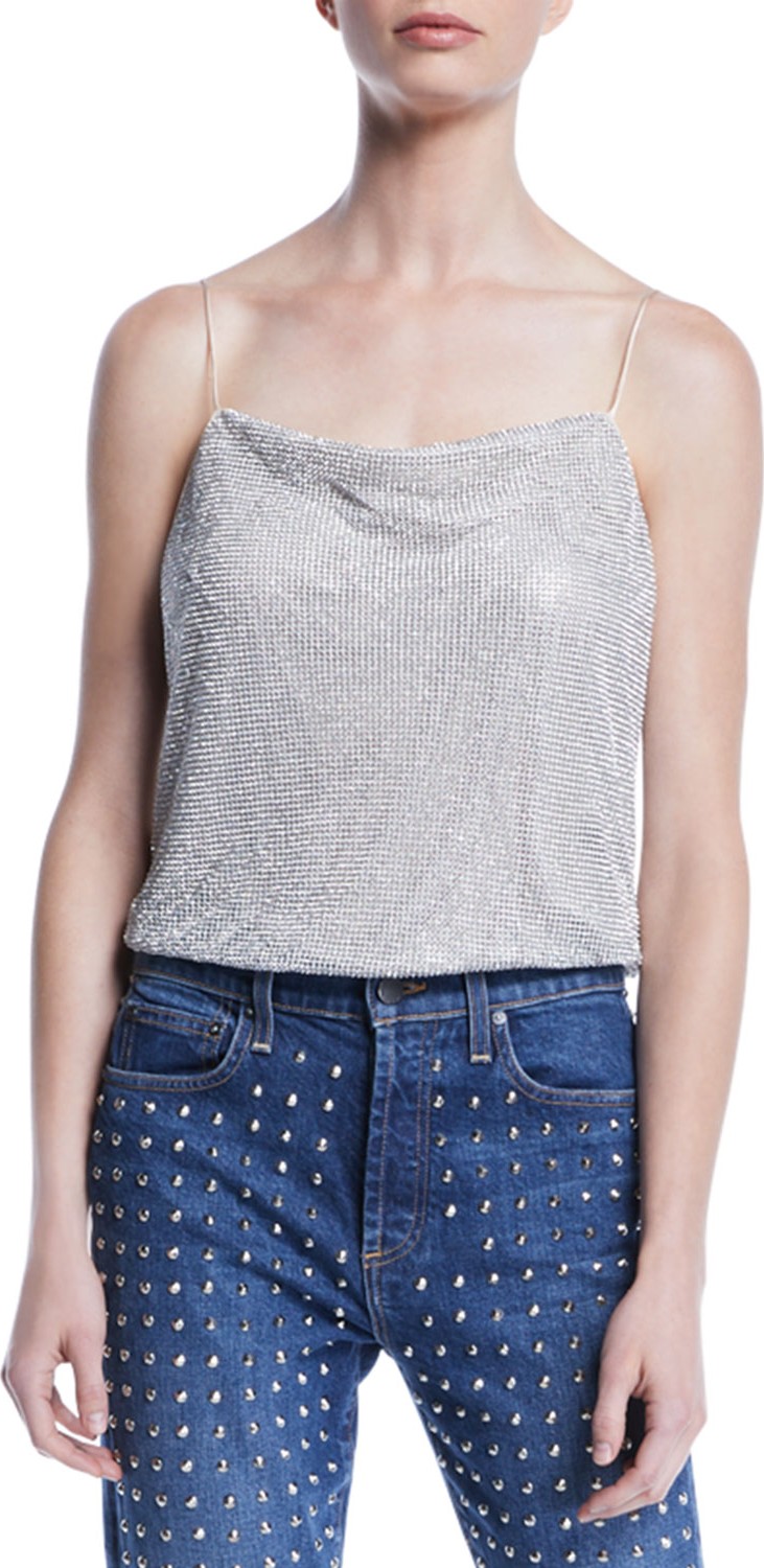 Alice + Olivia Harmon Crystal Chainmaille Drapey Slip Tank