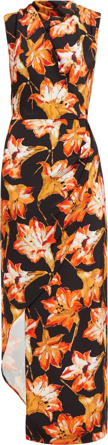 Raey Cowl-neck asymmetric lily-print silk dress