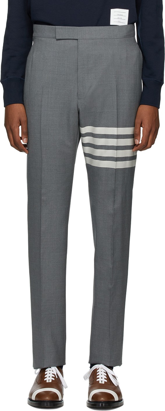 Thom Browne Grey 4-Bar Backstrap Trousers