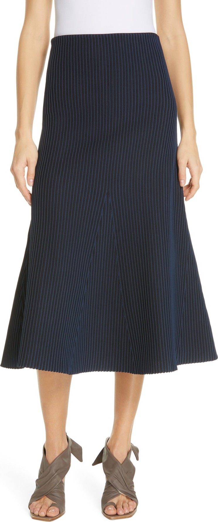 Tibi Tech Ribbed Midi Skirt