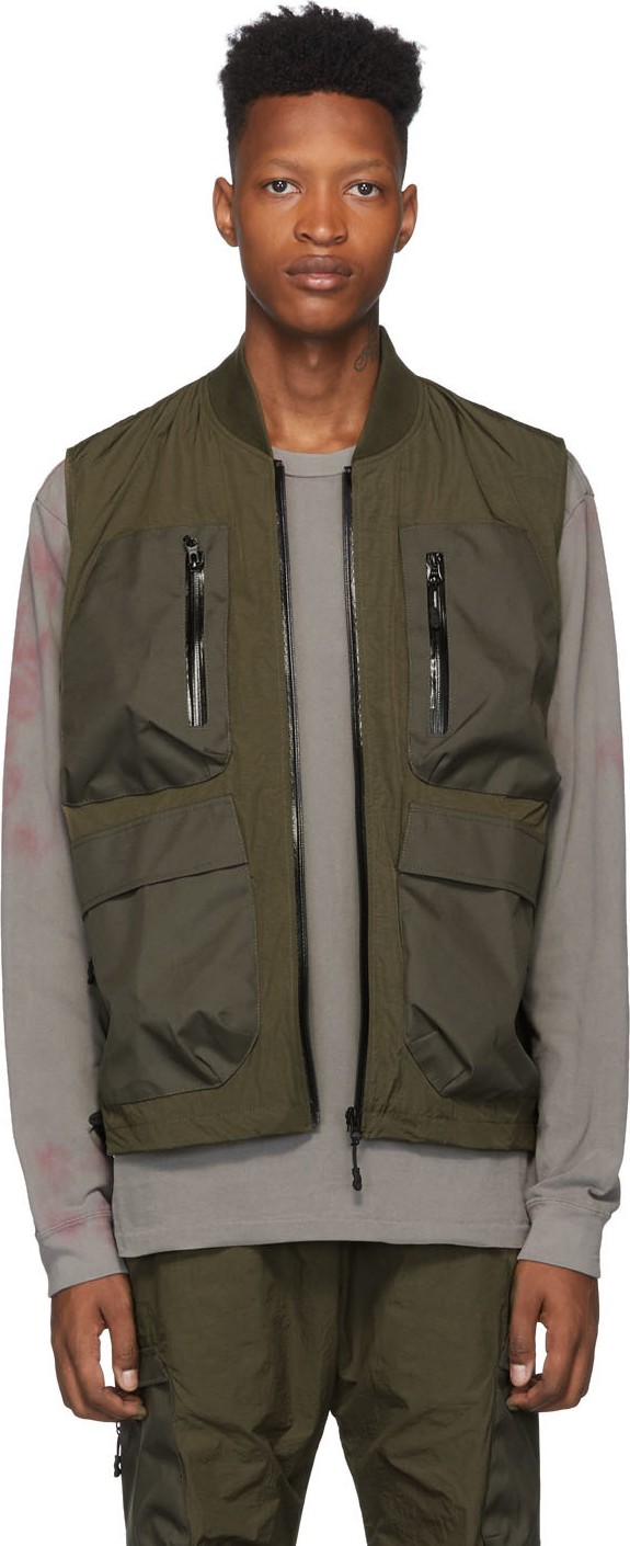 John Elliott Green High Shrunk Nylon Utility Vest
