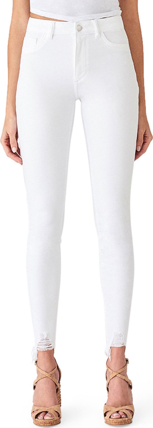 DL1961 Chrissy Ultra High-Rise Skinny Jeans w/ Shredded Hem