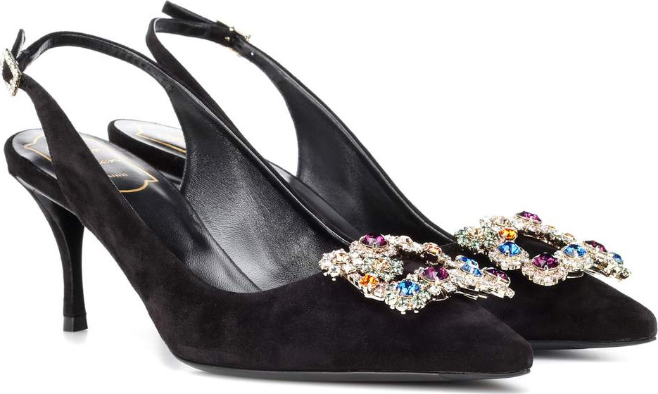 Roger Vivier Flower Strass suede pumps