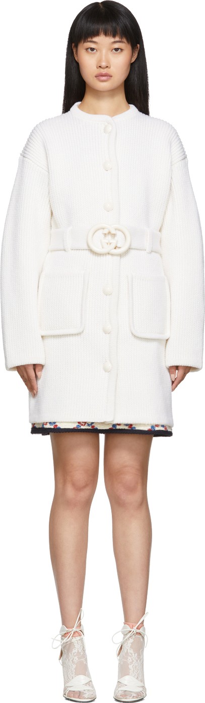 Gucci White Belted Cardigan