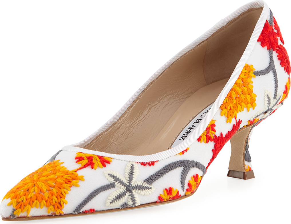 Manolo Blahnik Srila Suede Floral Pump