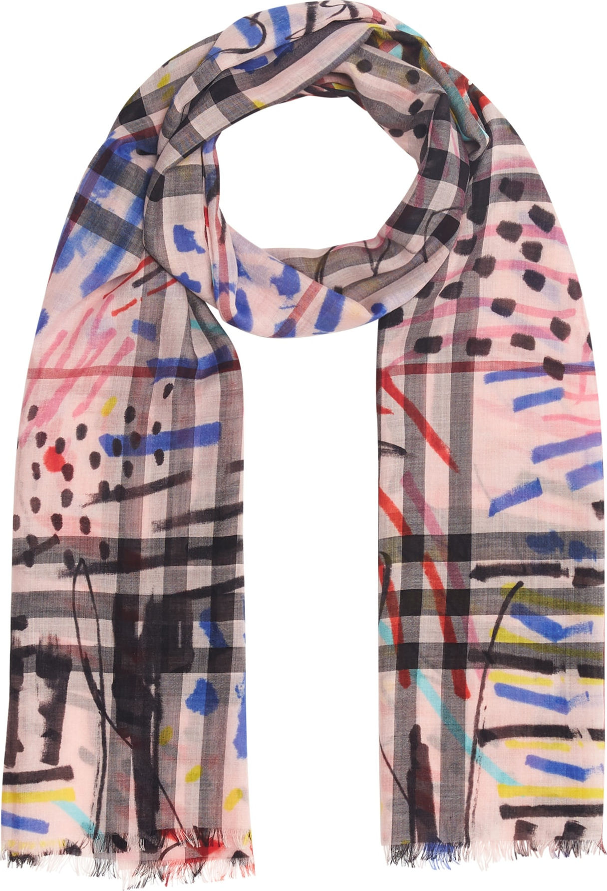 Burberry London England Graffiti Check Print Wool & Silk Scarf