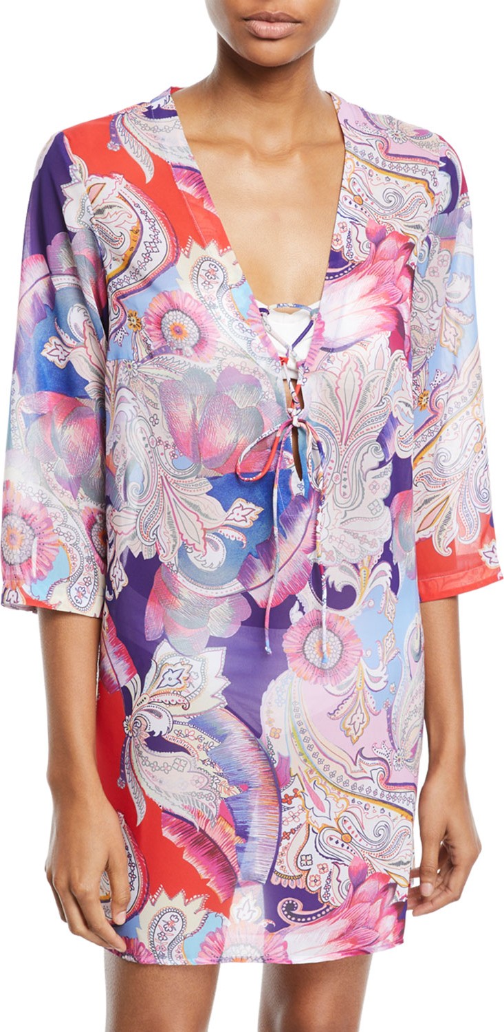 Gottex Kashmir Printed Lace-Up Coverup Tunic