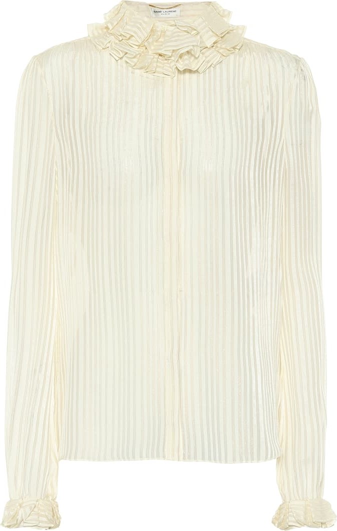 Saint Laurent Striped lamé silk-blend top