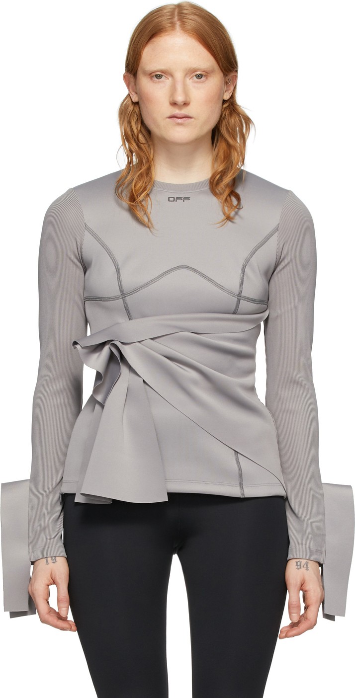 Off White Grey Jersey Wrap Sweatshirt