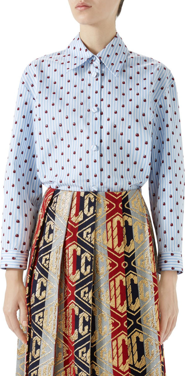 Gucci Striped Ladybug Long-Sleeve Blouse