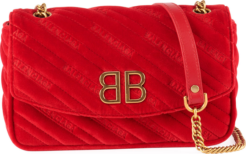 Balenciaga BB Velvet Wallet on a Chain - Golden Hardware