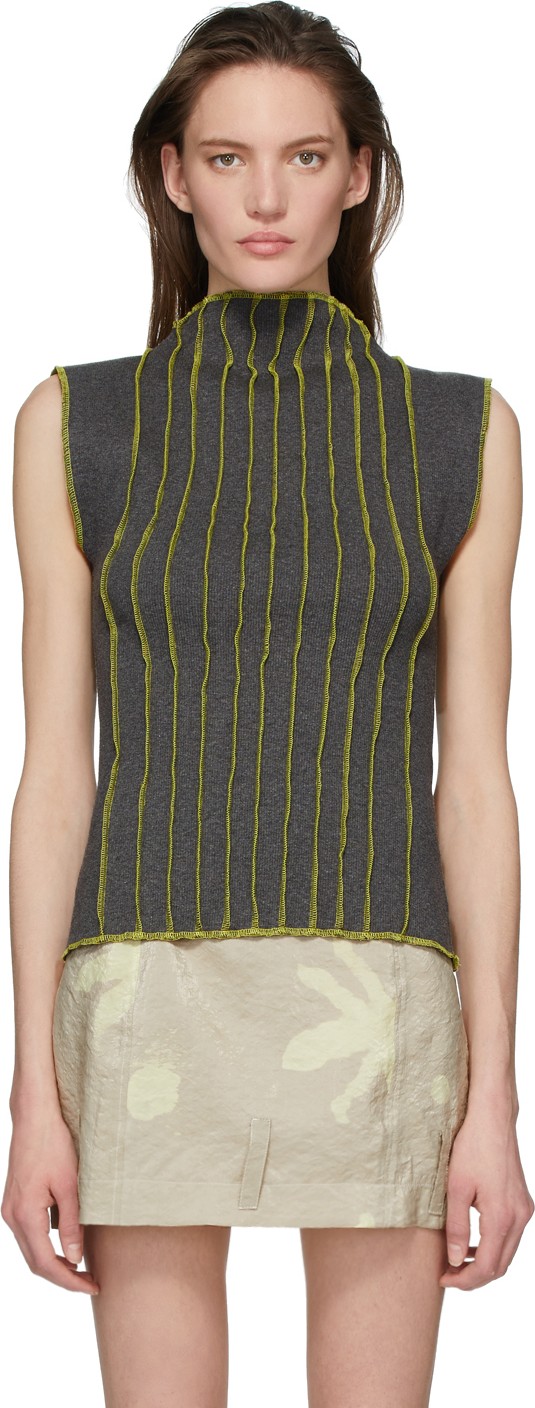 Helenamanzano Green 3D Stripe Tank Top