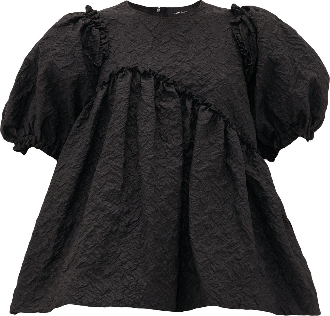 Simone Rocha Puff-sleeve floral-cloqué top
