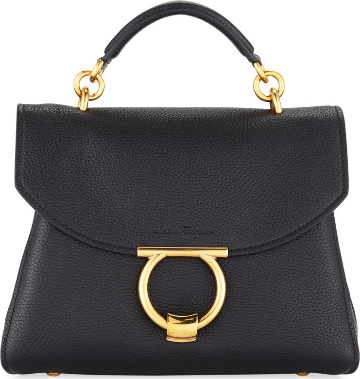 Salvatore Ferragamo Small Gancio Vela Soft Flap Top Handle Bag, Nero