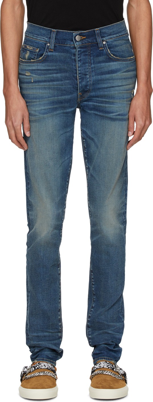 Amiri Indigo Distressed Stack Jeans