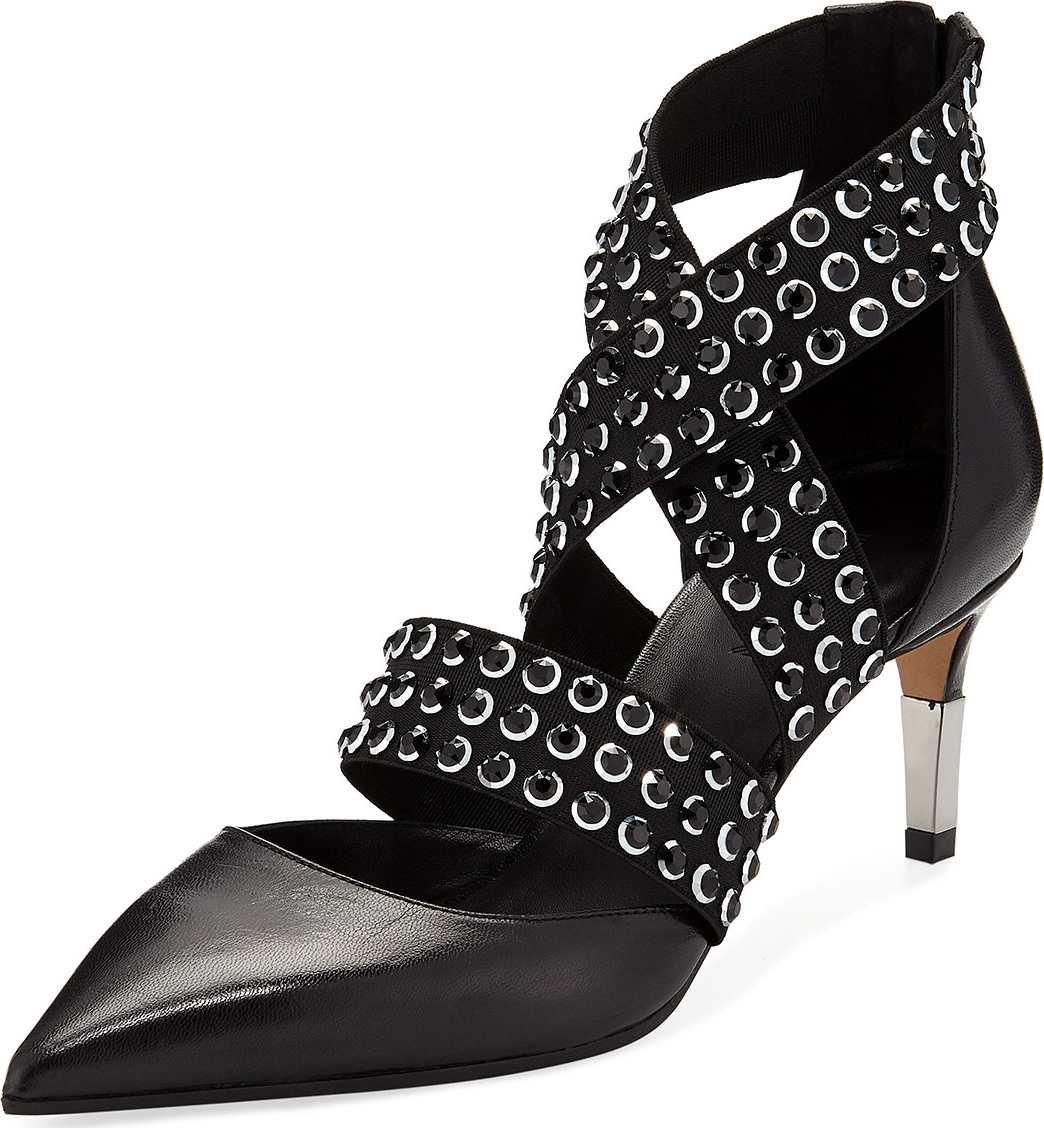Balmain Delphine Crossover Crystal Strap Leather Pump