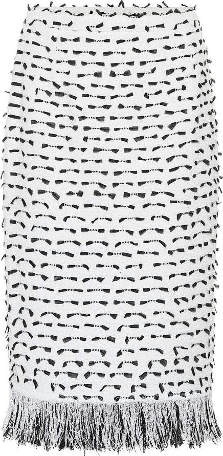 Oscar De La Renta Fringed cotton-blend boucle skirt