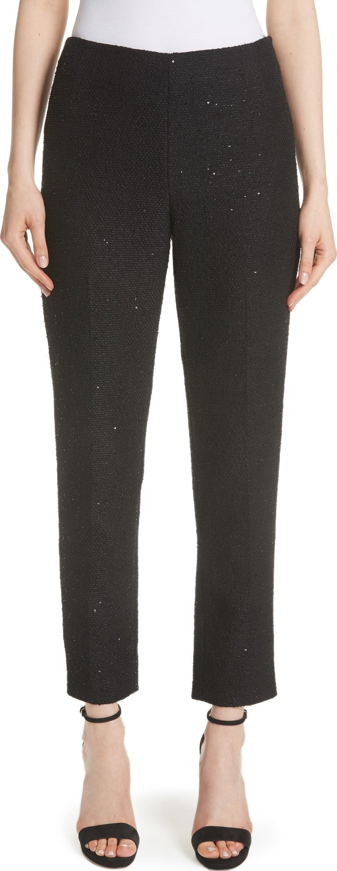 Lela Rose Sequin Embroidered Tweed High Waist Pants