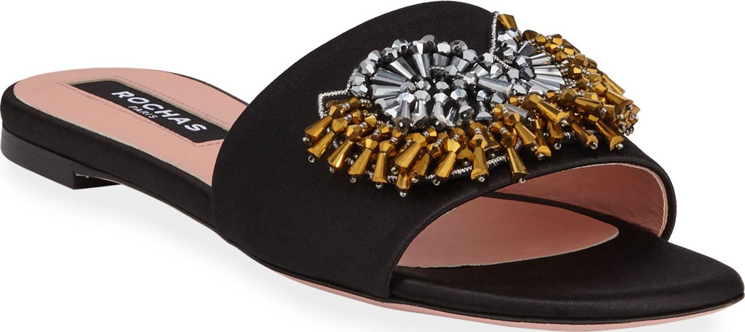 ROCHAS Broach Beaded Satin Slide Sandals