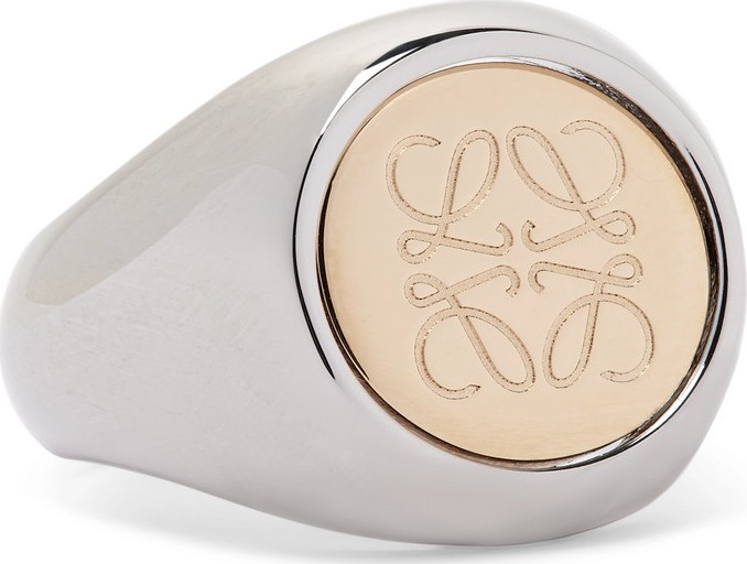 LOEWE Logo-Engraved Silver and Gold-Tone Signet Ring