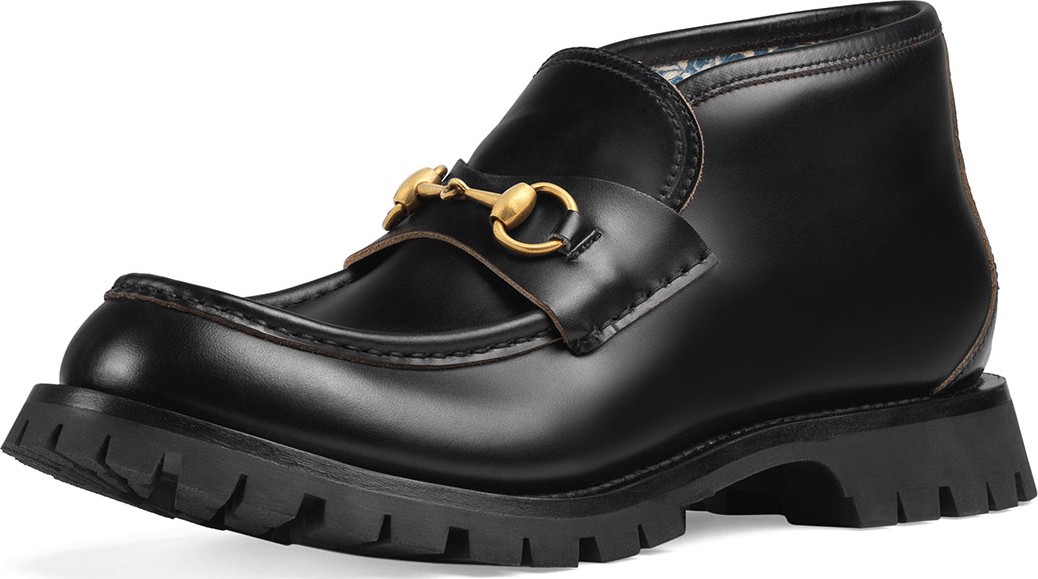 Gucci Men's Leather Ankle Boots with Rosebuds-Print Sole