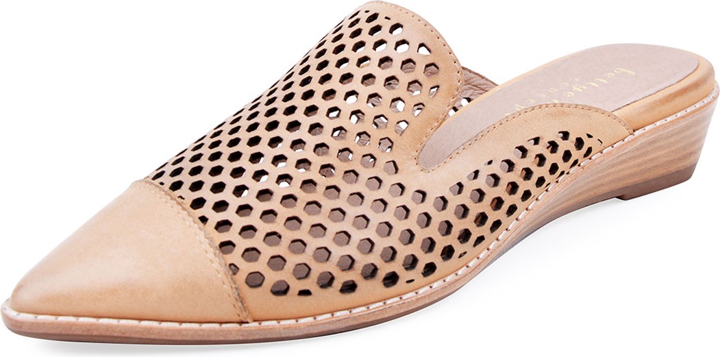 Bettye Muller Cara Perforated Leather Mules, Beige