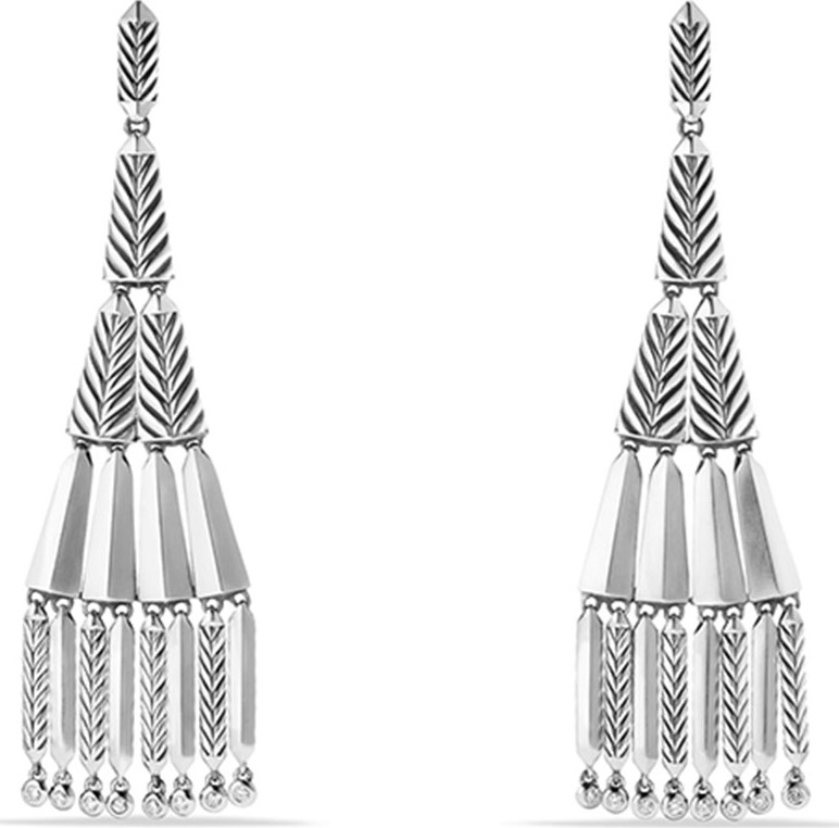 David Yurman Stax Silver Fringe Earrings with Diamonds