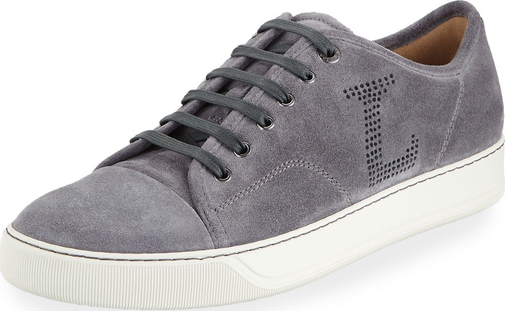 Lanvin Men's Perforated L Suede Low-Top Sneakers