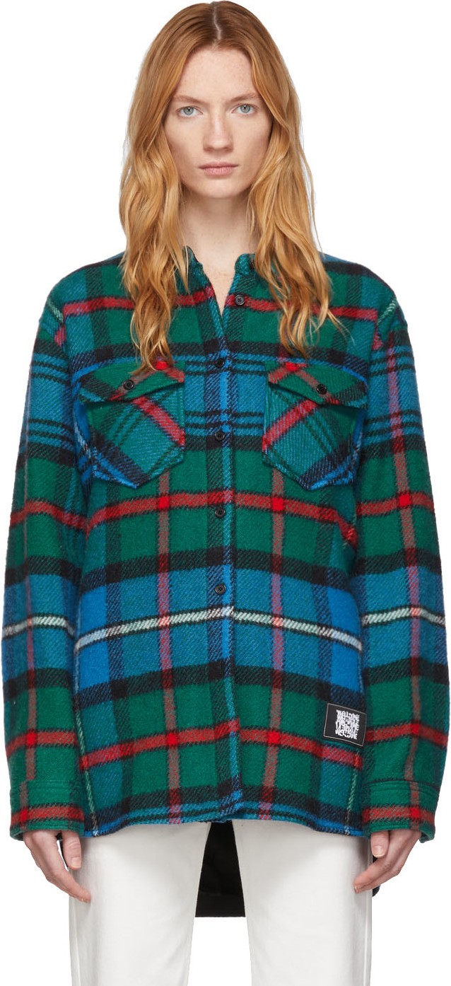We11done Green Wool English Check Blouse