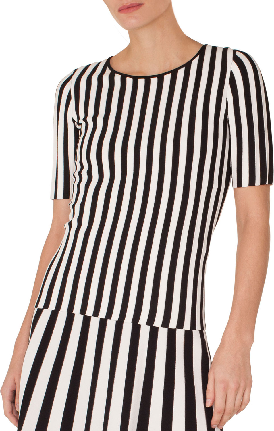 Akris Punto Round-Neck Short-Sleeve Striped Knit Top