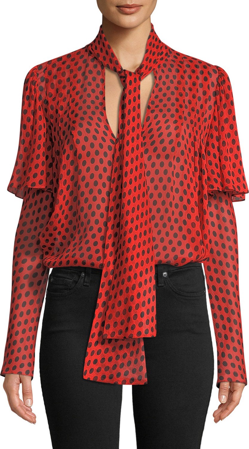 DIANE von FURSTENBERG Silk Dot-Print Tie-Neck Blouse