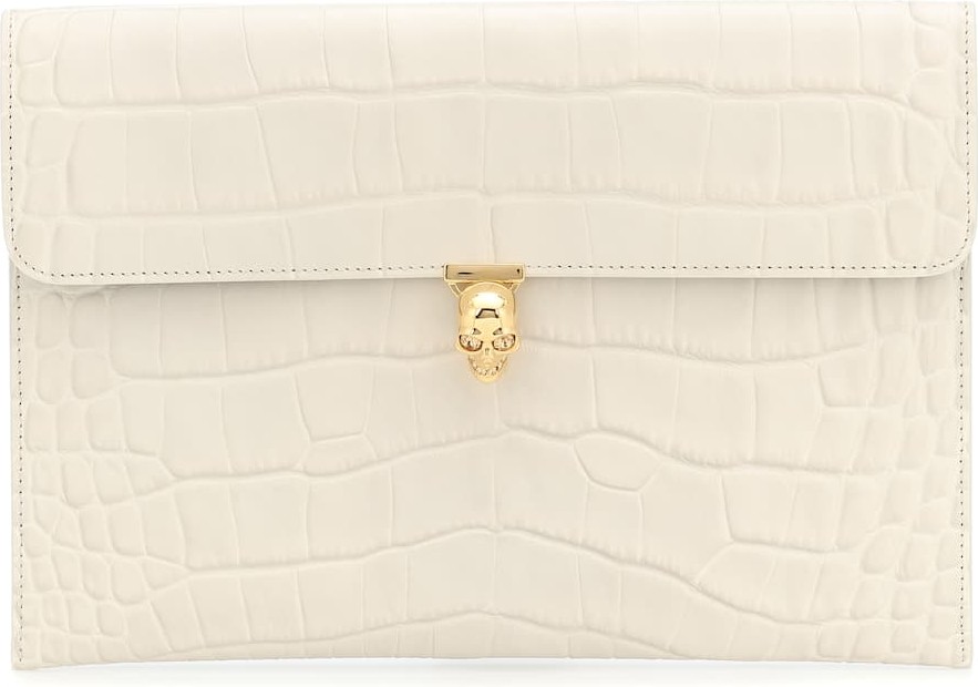 Alexander McQueen Skull croc-effect leather clutch