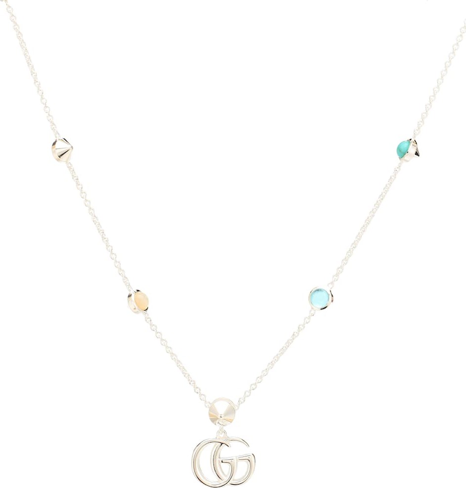 Gucci GG Marmont mother-of-pearl and topaz-embellished sterling silver necklace Gucci GG Marmont mother-of-pearl and topaz-embellished sterling silver necklace