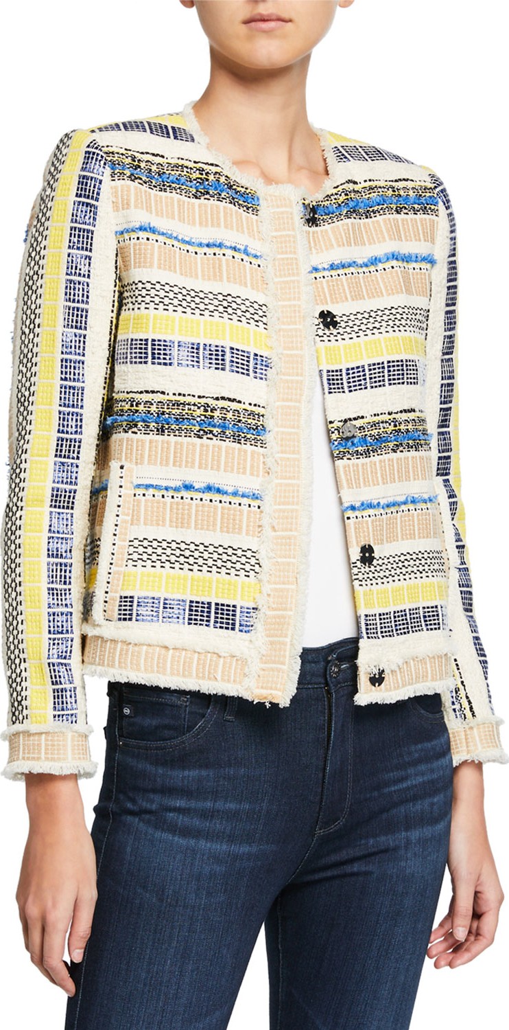 Elie Tahari Ceanna Button-Front Checkered Tweed Jacket