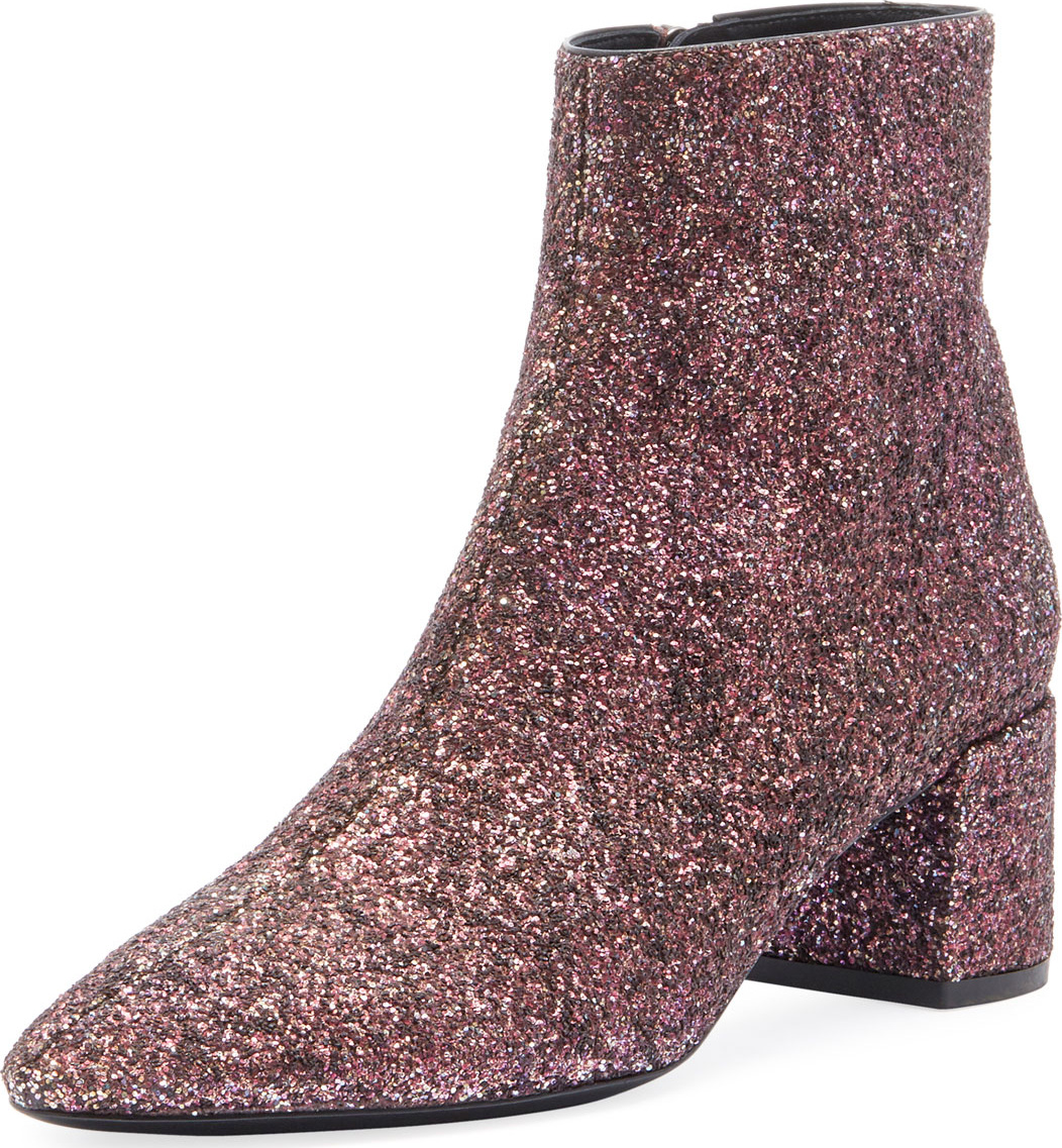 Saint Laurent Lou Lou Washed Glitter Bootie