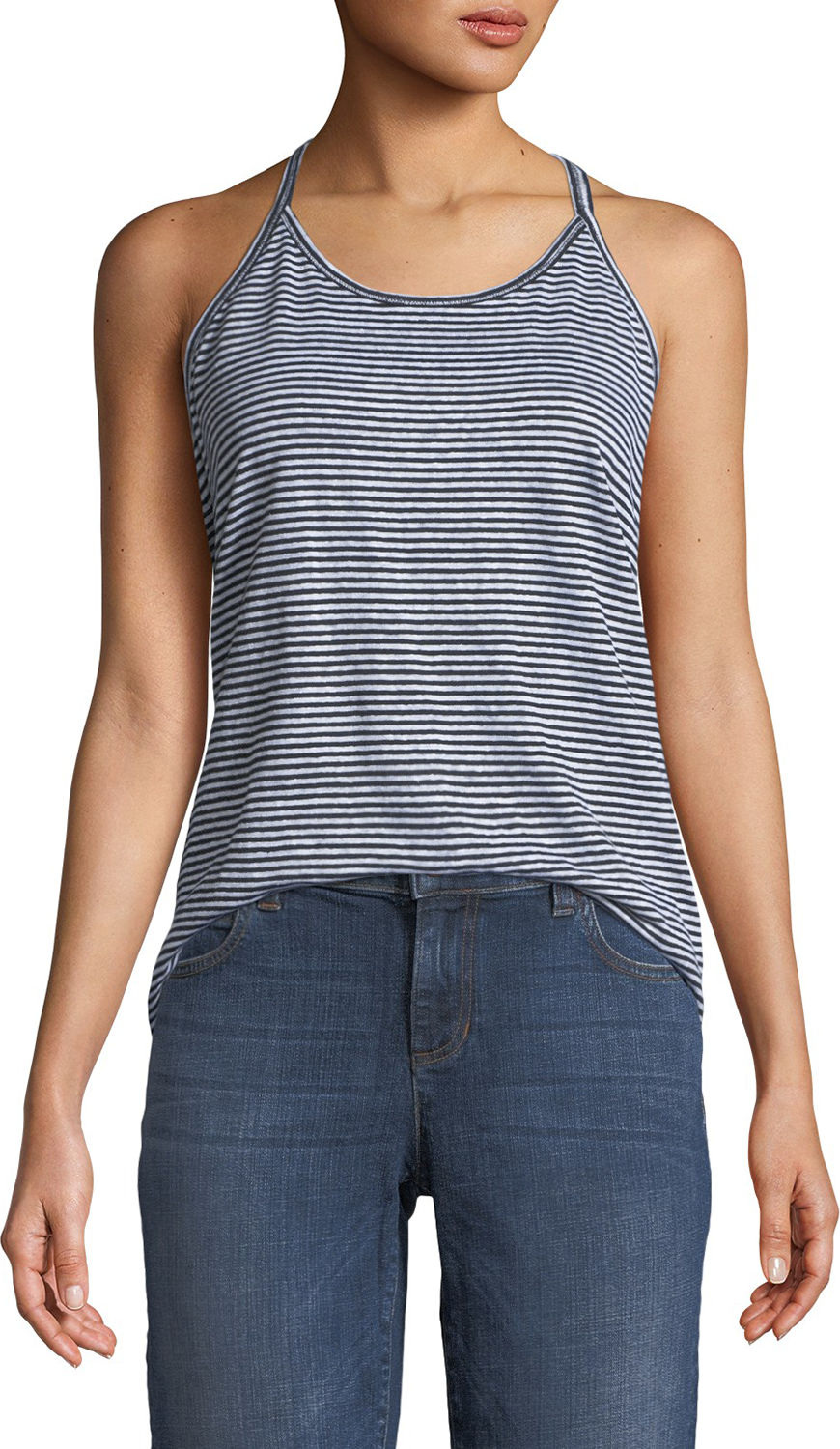 Eileen Fisher Striped Organic Linen Jersey Strappy Tank