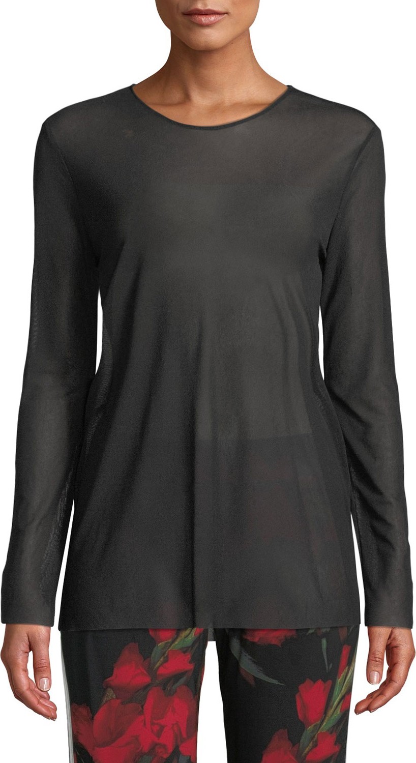 Norma Kamali Long-Sleeve Crew Tee Top