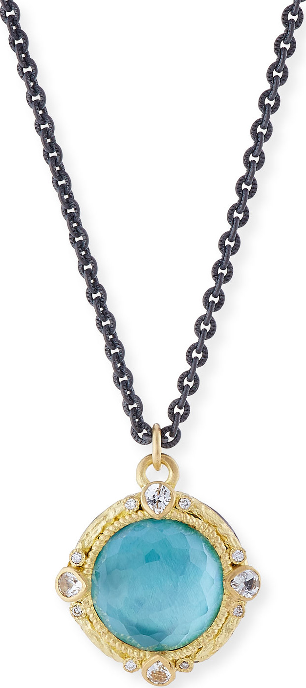 Armenta Old World Blackened Sterling Silver Round Pendant Necklace with Diamonds