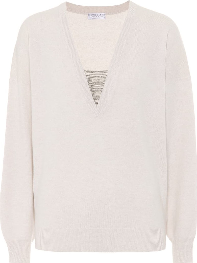 Brunello Cucinelli Embellished cashmere V-neck sweater