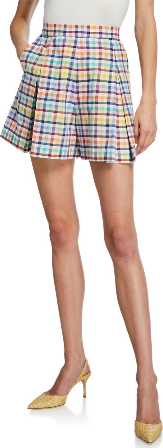 Petersyn Amalfi High-Rise Check Pleated Shorts